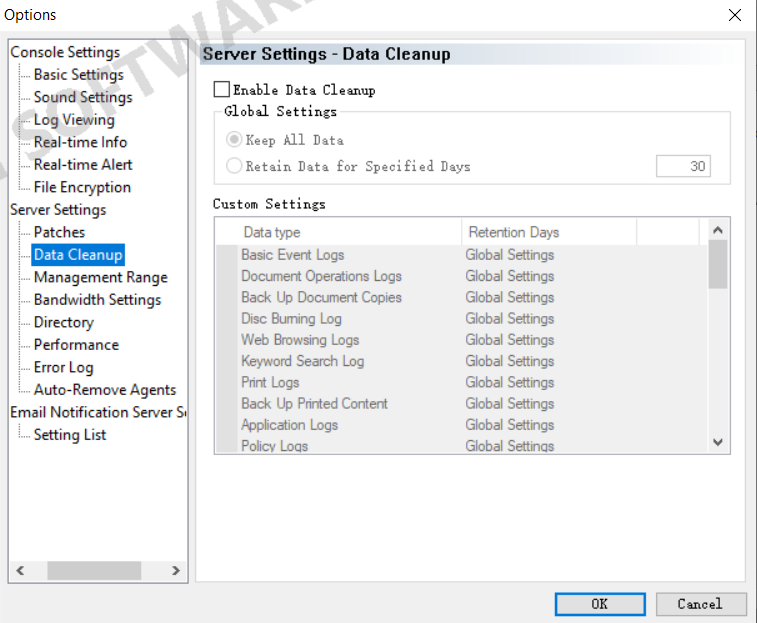 AnySecura Options interface