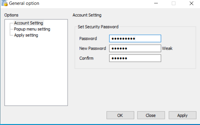 AnySecura Parameter Settings interface