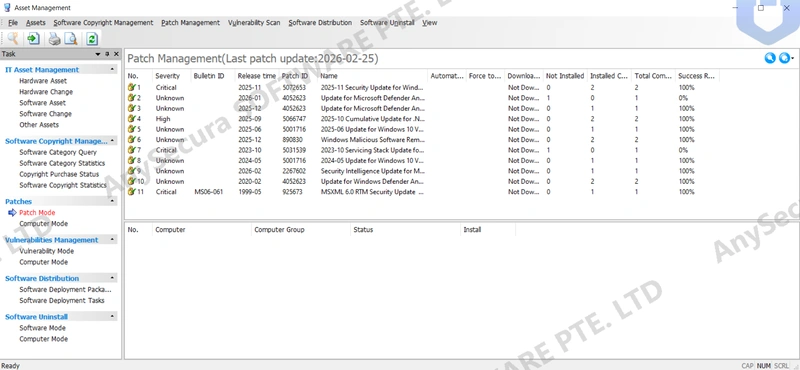 AnySecura Patch Management interface