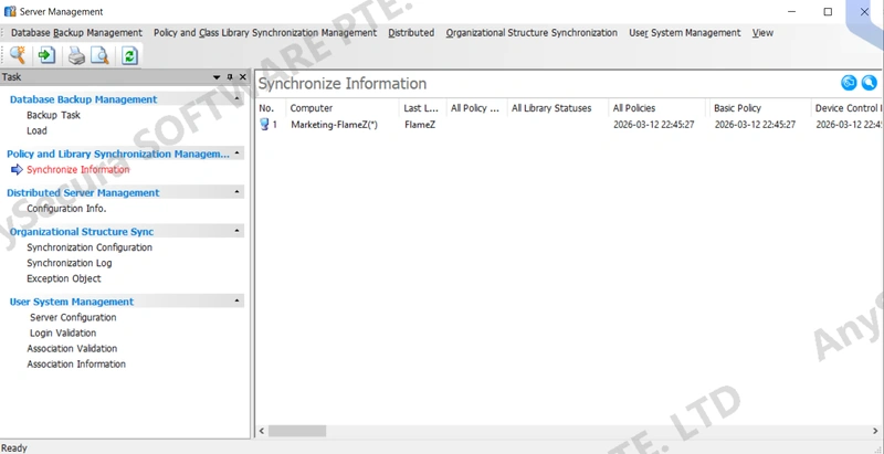 AnySecura Policy and Library Synchronization Management interface