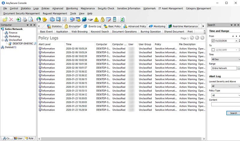 AnySecura Policy Logs interface