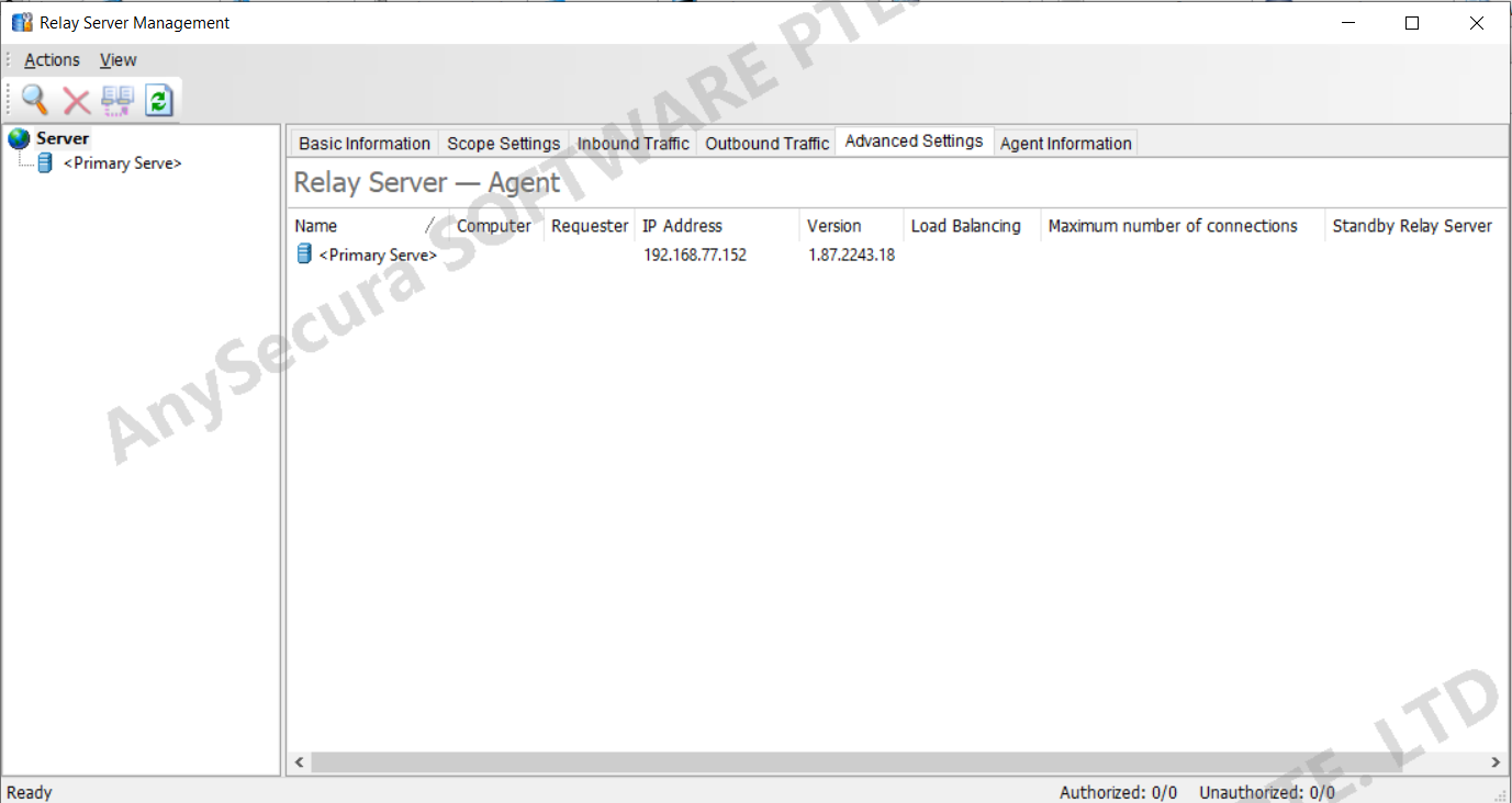 AnySecura Relay Server Management interface
