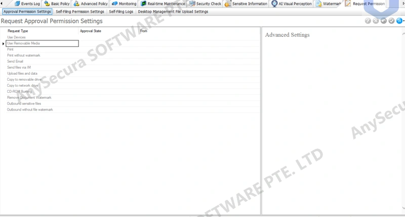 AnySecura Request Approval Permission Settings interface