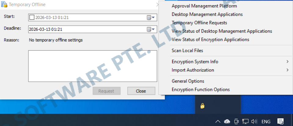 AnySecura Request Temporary Offline interface