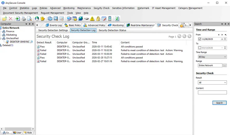 AnySecura Security Check Logs interface
