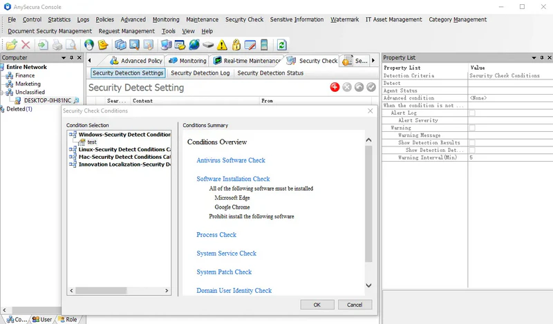 AnySecura Security Check Settings interface