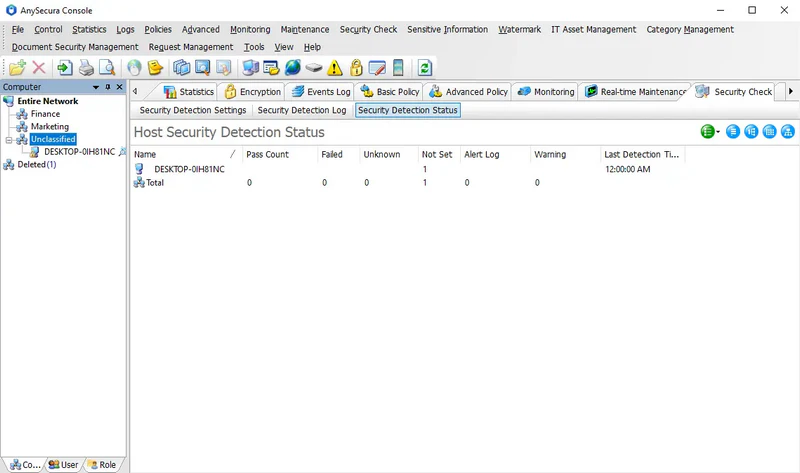 AnySecura Security Check Status interface