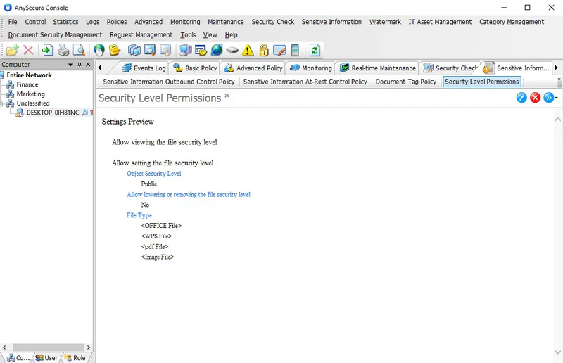 AnySecura Document Security Level Permission Policy interface