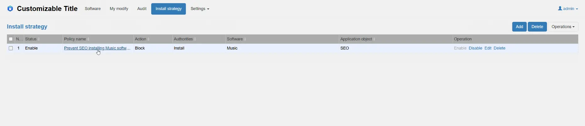 AnySecura Installation Management interface