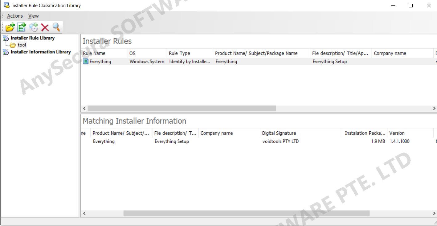 AnySecura Software Installation Package Rule Repository interface