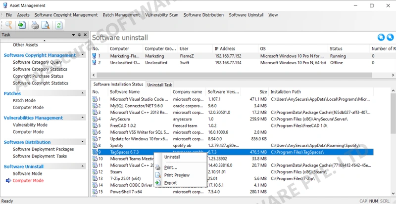 AnySecura Software Uninstallation interface