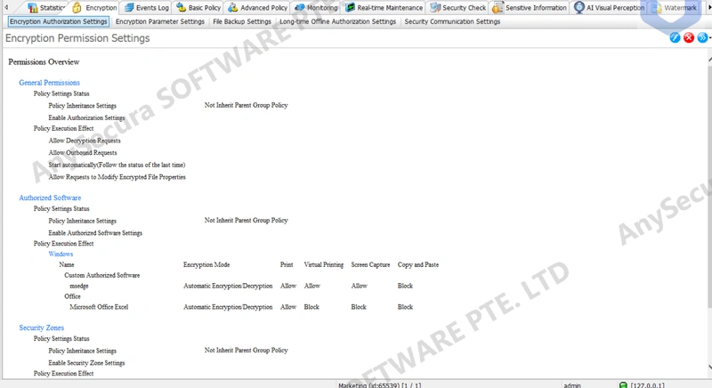 AnySecura Document Security Management: Terminology Overview interface