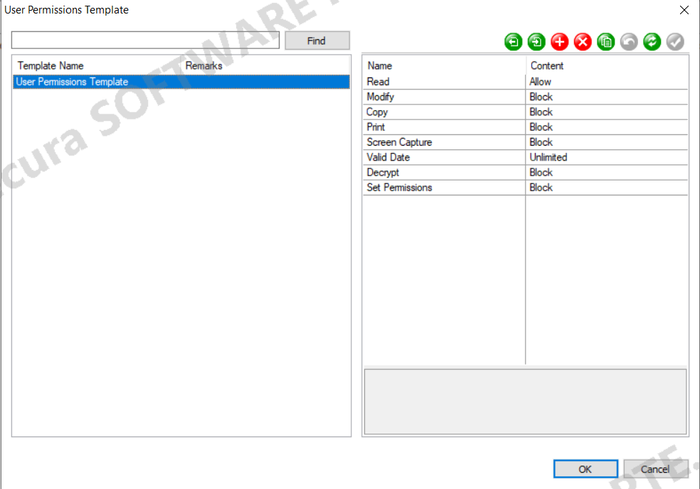 AnySecura User Permission Template Categories interface