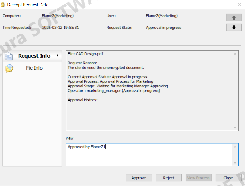 AnySecura View Request Information interface