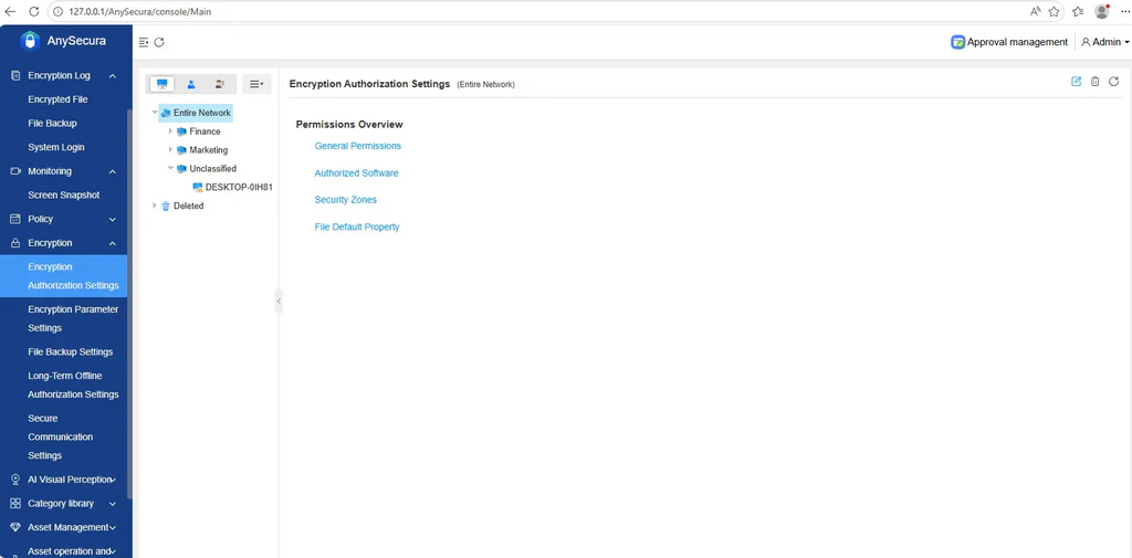 AnySecura Encryption Policies interface