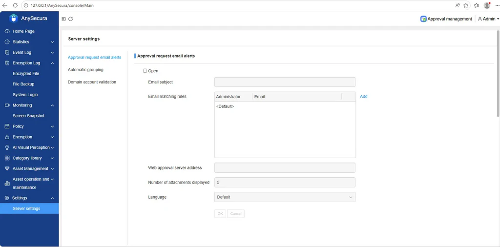 AnySecura Settings interface