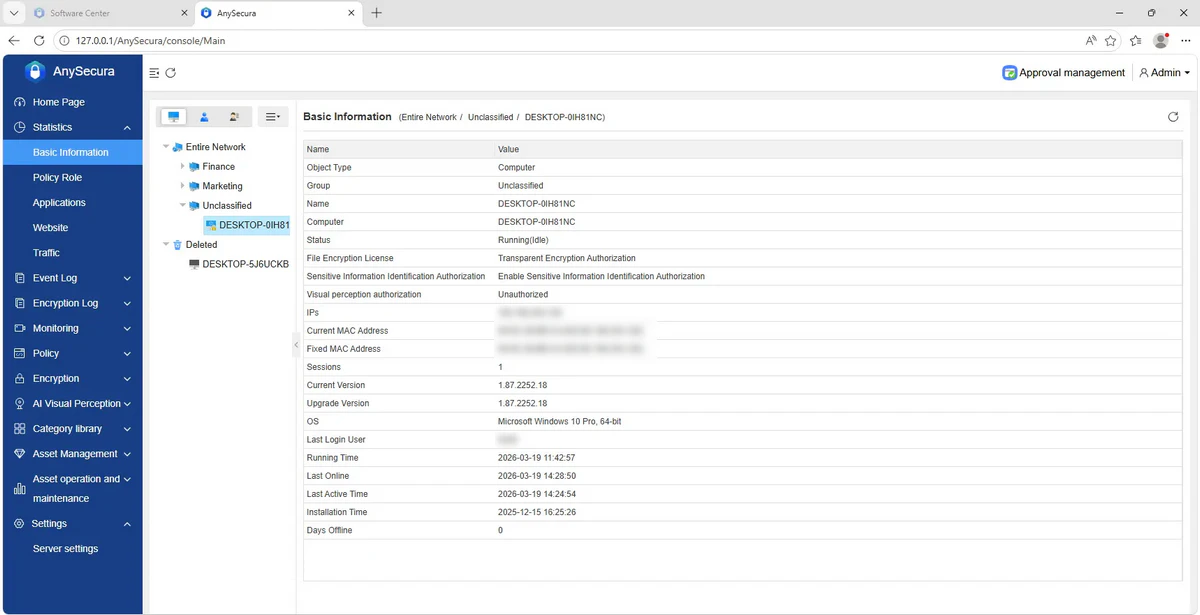 AnySecura Computer and User Operations interface